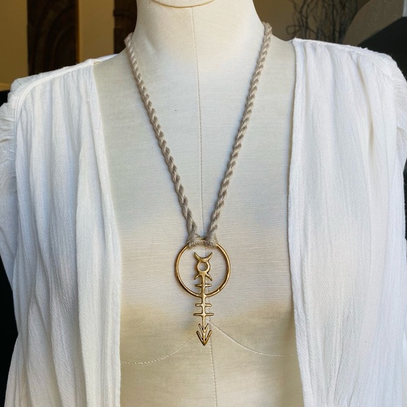 Handmade Jewelry - Custom Tribal Arrow Moon Brass Necklace free people hippie boho witchy goth